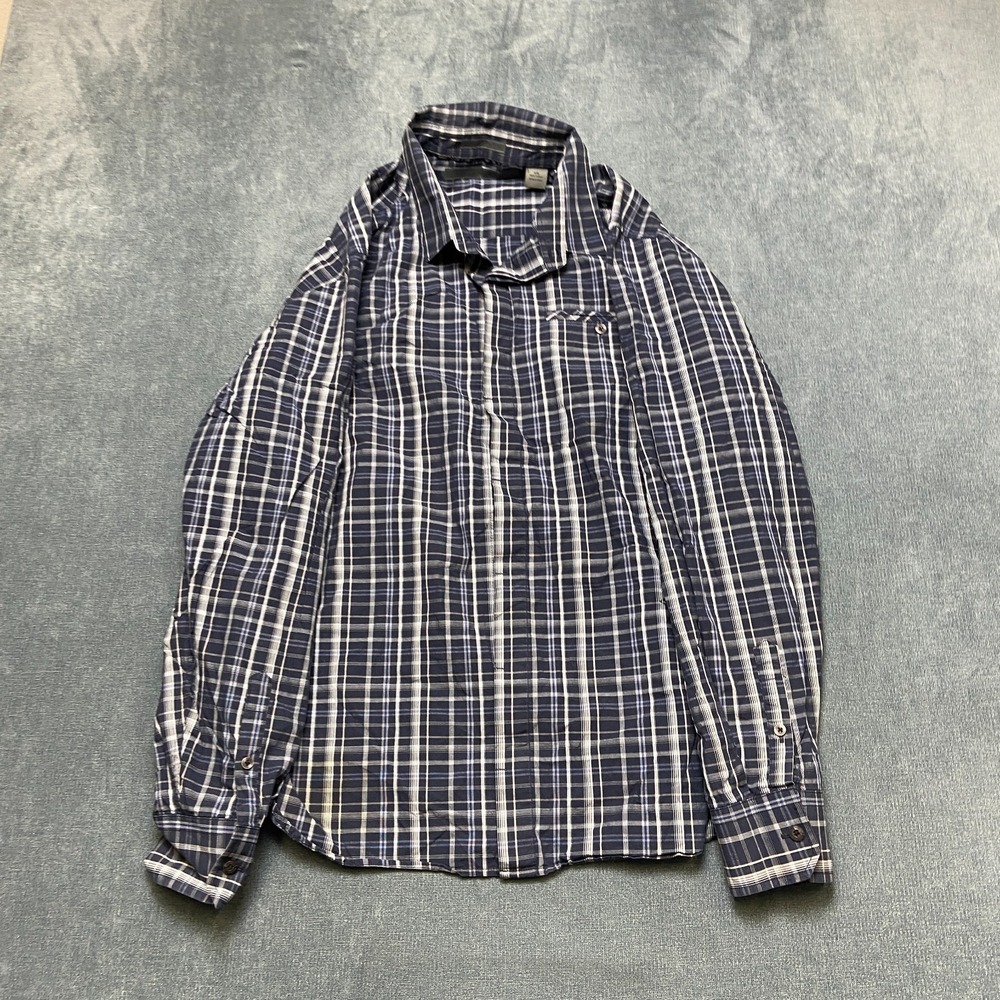 Sean John Shirt Mens 2XL Navy Blue White Plaid Cotton Button-Up Tailored Fit